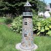 Sunnydaze 35-Inch Outdoor Lighthouse Lamp – Solar Lighthouse Decor with LED Light for Garden, Yard, Patio – Decorative Cobblestone