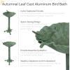 Sunnydaze Autumnal Leaf Metal Bird Bath with UV-Resistant Finish – Cast Aluminum – Green Patina – 11.75″