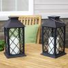 Sunnydaze Concord 11-Inch Solar LED Decorative Candle Lantern – Tabletop/Hanging Light – Set of 2 – Black