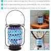 Sunnydaze Cool Blue 8.5-Inch Mosaic Glass Solar LED Lantern – Blue, Green, and Purple Design – Tabletop/Pathway Light