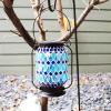 Sunnydaze Cool Blue 8.5-Inch Mosaic Glass Solar LED Lantern – Blue, Green, and Purple Design – Tabletop/Pathway Light