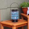 Sunnydaze Cool Blue 8.5-Inch Mosaic Glass Solar LED Lantern – Blue, Green, and Purple Design – Tabletop/Pathway Light