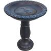 Sunnydaze 26” H Concrete Bird Bath for Outside – Façade du Soleil Tall Bird Bath with Glass Fiber Reinforced Concrete Construction – Patina Blue(Patina Blue)