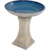 Blue Glazed Bowl with White Lava Distressed Pedestal