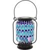 Sunnydaze Cool Blue 8.5-Inch Mosaic Glass Solar LED Lantern – Blue, Green, and Purple Design – Tabletop/Pathway Light