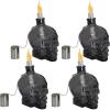 Sunnydaze Grinning Skull Glass Tabletop Torches – Outdoor Patio Lighting – Includes Wicks and Attached Snuffers – Set of 2 Refillable Torches – Clear(Black)