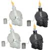 Sunnydaze Grinning Skull Glass Tabletop Torches – Outdoor Patio Lighting – Includes Wicks and Attached Snuffers – Set of 2 Refillable Torches – Clear(Black/Clear)