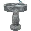 Sunnydaze Resin Bird Bath with Feeder Compartment – Traditional Pedestal Bird Bath – 27″ H – Gray