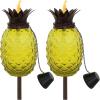 Sunnydaze Tropical Pineapple Glass Patio Torches Set of 2 – 23 to 63-Inch Outdoor Lawn Torch, Garden, Deck & Backyard – Yellow(Yellow)