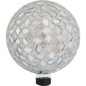 Sunnydaze 10-inch Gazing Ball for Garden – Crackled Glass Mosaic Gazing Globe for Outside – Deep Ocean Swirl Mosaic(Mirrored Diamond)