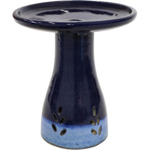 Sunnydaze 21″ H Ceramic Bird Bath for Outside – Hand-Painted Outdoor Bird Bath Bowl, UV/Frost-Resistant Finish – Galaxy Blue – Ribbed Pedestal(Dark Blue)