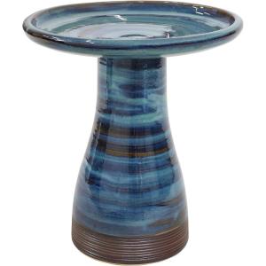 Sunnydaze 21″ H Ceramic Bird Bath for Outside – Hand-Painted Outdoor Bird Bath Bowl, UV/Frost-Resistant Finish – Galaxy Blue – Ribbed Pedestal(Galaxy Blue)