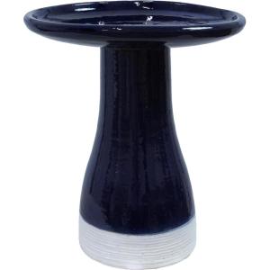 Sunnydaze 21″ H Ceramic Bird Bath for Outside – Hand-Painted Outdoor Bird Bath Bowl, UV/Frost-Resistant Finish – Galaxy Blue – Ribbed Pedestal(Midnight Blue)