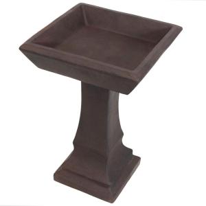 Sunnydaze 23” H Concrete Bird Bath for Outdoors – Simply Square Garden Bird Bath with Glass Fiber Reinforced Concrete Construction – Patina Green(Brown)