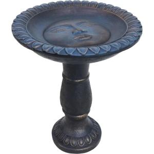 Sunnydaze 26” H Concrete Bird Bath for Outside – Façade du Soleil Tall Bird Bath with Glass Fiber Reinforced Concrete Construction – Patina Blue(Patina Blue)