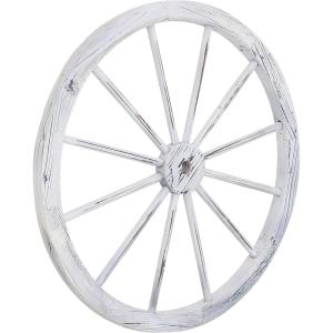 Sunnydaze 29-Inch Decorative Fir Wood Wagon Wheel – Rustic Western Indoor and Outdoor Decor – White(White)