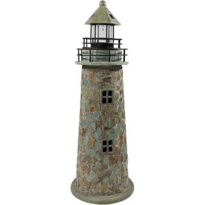 Sunnydaze 35-Inch Outdoor Lighthouse Lamp – Solar Lighthouse Decor with LED Light for Garden, Yard, Patio – Decorative Cobblestone