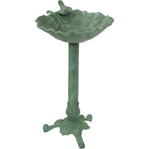Sunnydaze Autumnal Leaf Metal Bird Bath with UV-Resistant Finish – Cast Aluminum – Green Patina – 11.75″