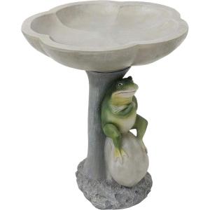 Sunnydaze Brooding Frog on a Stone 22″ H Polyresin Outdoor Bird Bath for Garden
