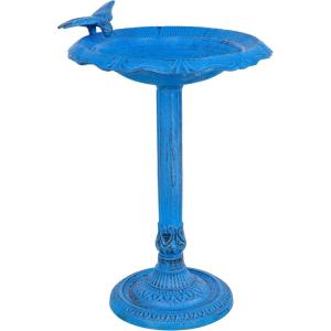 Sunnydaze Garden Visitor Metal Bird Bath with UV-Resistant Finish – Cast Aluminum – Green Patina – 22.75″ H(Blue Patina)