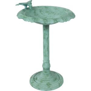 Sunnydaze Garden Visitor Metal Bird Bath with UV-Resistant Finish – Cast Aluminum – Green Patina – 22.75″ H(Green Patina)