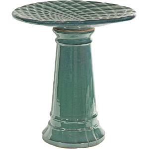 Sunnydaze Rennes Outdoor Ceramic Bird Bath – 22.5″ H – UV- and Frost-Resistant – Glazed Bowl and Pedestal with Turquoise Finish(Turquoise Glazed with Glazed Pedestal)