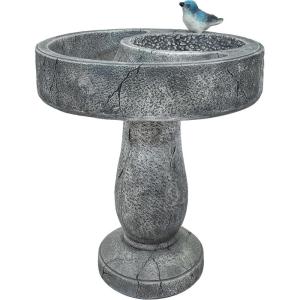Sunnydaze Resin Bird Bath with Feeder Compartment – Traditional Pedestal Bird Bath – 27″ H – Gray