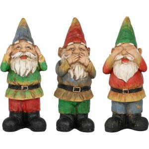 Sunnydaze Three Wise Garden Gnomes – Hear, Speak, and See No Evil Set – Outdoor Lawn Statues