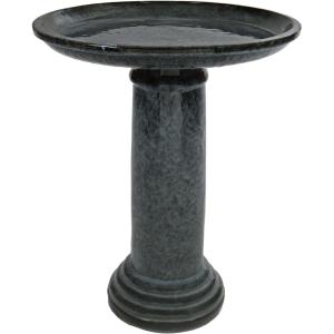 Sunnydaze Toulon Outdoor Ceramic Bird Bath – 24.5″ H – UV- and Frost-Resistant – Glazed Bowl – Black Mist Glaze(Black Mist Glaze)