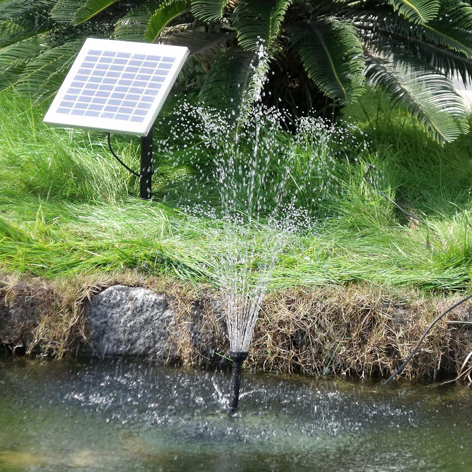 imageSunnydaze 132 GPH Outdoor Solar Pump and Panel Fountain Kit with Battery Pack and LED Light 56Inch Lift