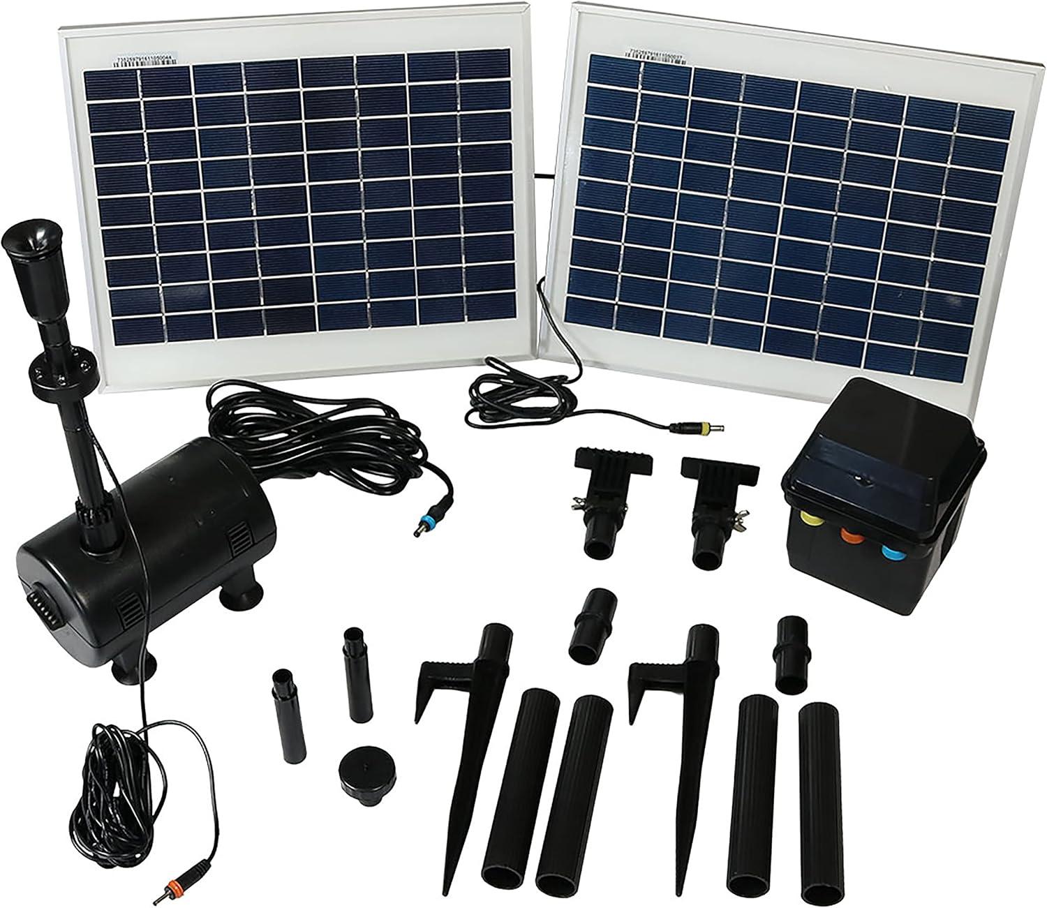 imageSunnydaze 396 GPH Outdoor Solar Pump and Panel Fountain Kit with Battery Pack and LED Light 120Inch Lift