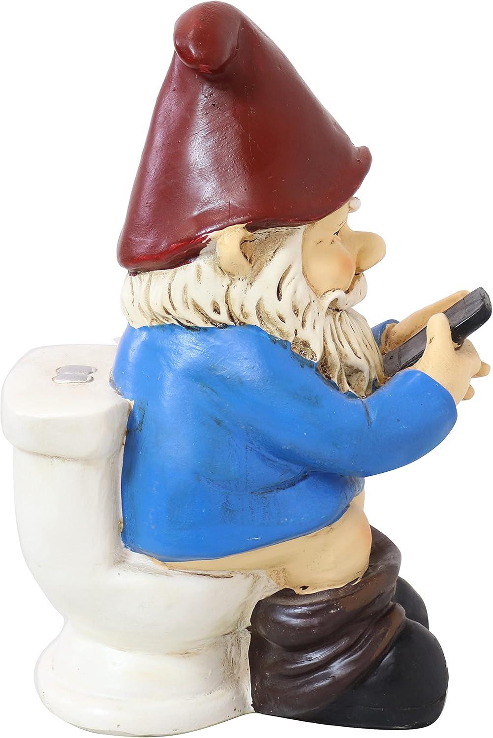 imageSunnydaze 95quot Cody The Funny Garden Gnome Outdoor Gnome on The Throne Reading His Phone Yard Patio Lawn and Outdoor Decor