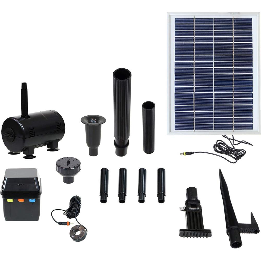 imageSunnydaze 132 GPH Outdoor Solar Pump and Panel Fountain Kit with Battery Pack and LED Light 56Inch Lift