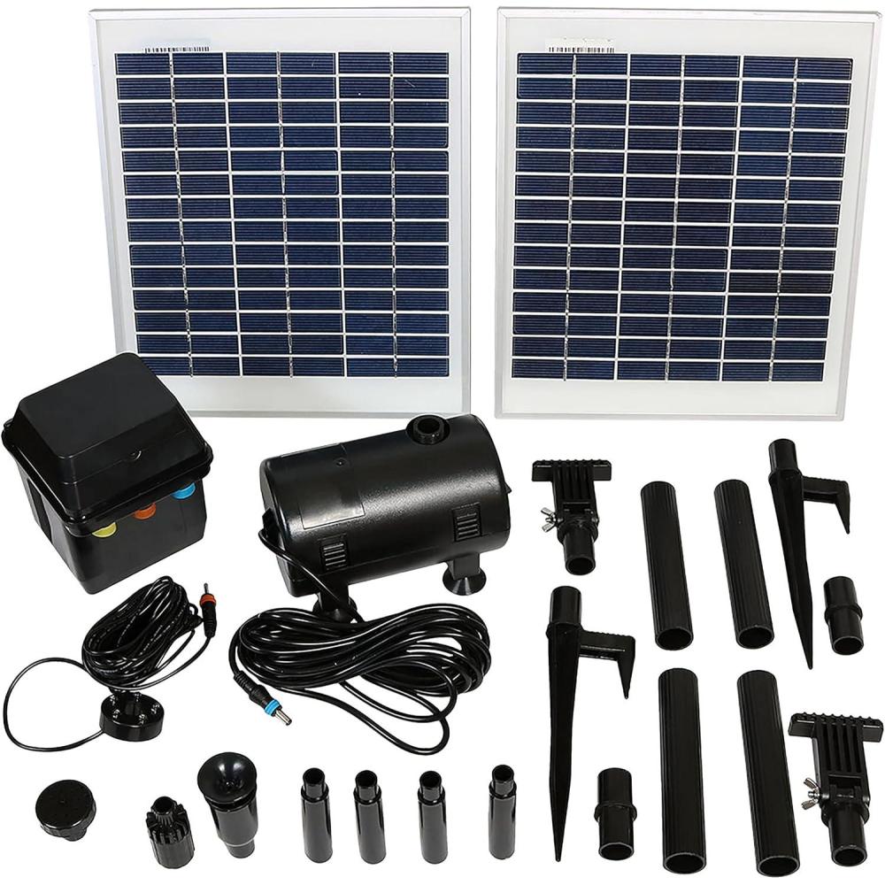imageSunnydaze 396 GPH Outdoor Solar Pump and Panel Fountain Kit with Battery Pack and LED Light  120Inch Lift