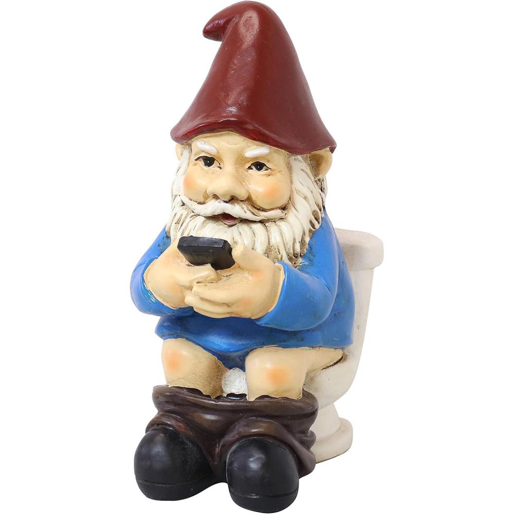 imageSunnydaze 95quot Cody The Funny Garden Gnome  Outdoor Gnome on The Throne Reading His Phone  Yard Patio Lawn and Outdoor Decor