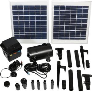 Sunnydaze 396 GPH Outdoor Solar Pump and Panel Fountain Kit with Battery Pack and LED Light – 120-Inch Lift