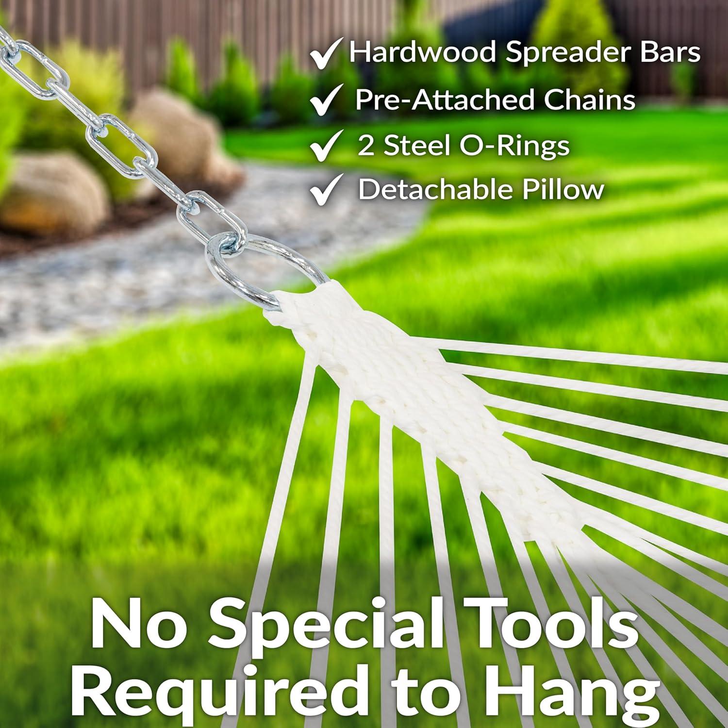 imageSunnydaze Extra Large Quilted Hammock with Spreader Bars 2Person Hammock for Outside Awning Stripe