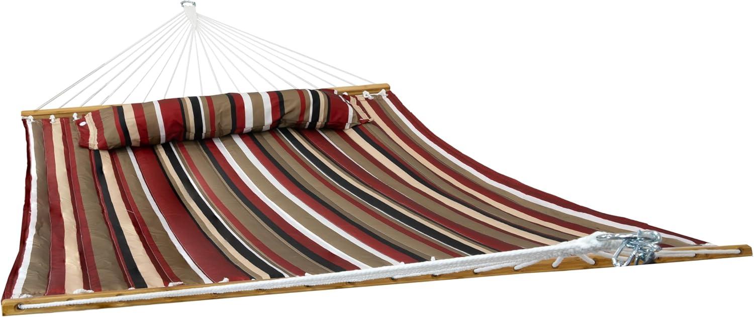 imageSunnydaze Extra Large Quilted Hammock with Spreader Bars 2Person Hammock for Outside Awning Stripe