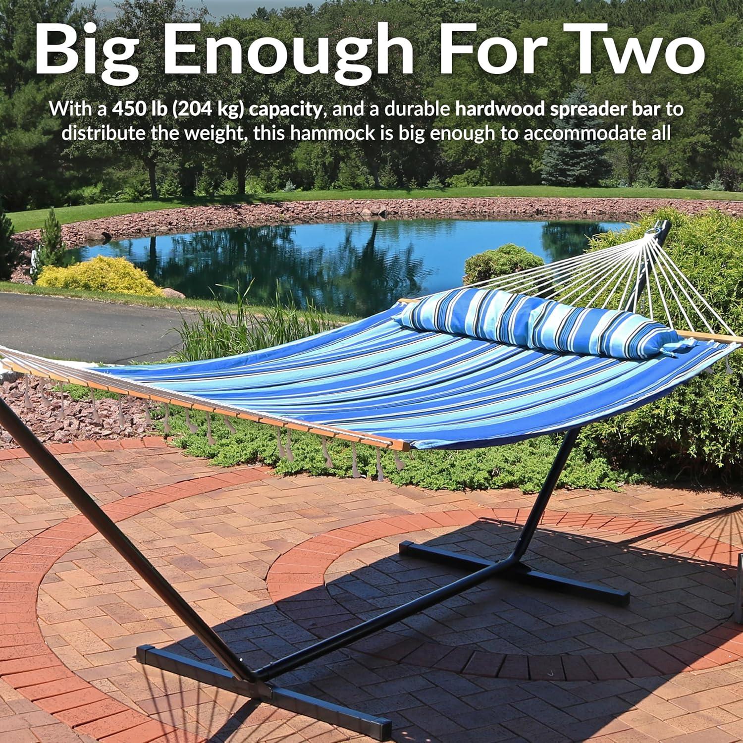 imageSunnydaze Quilted Outdoor Hammock with Spreader Bars HeavyDuty 450Pound Capacity Double Hammock for Outside Misty Beach