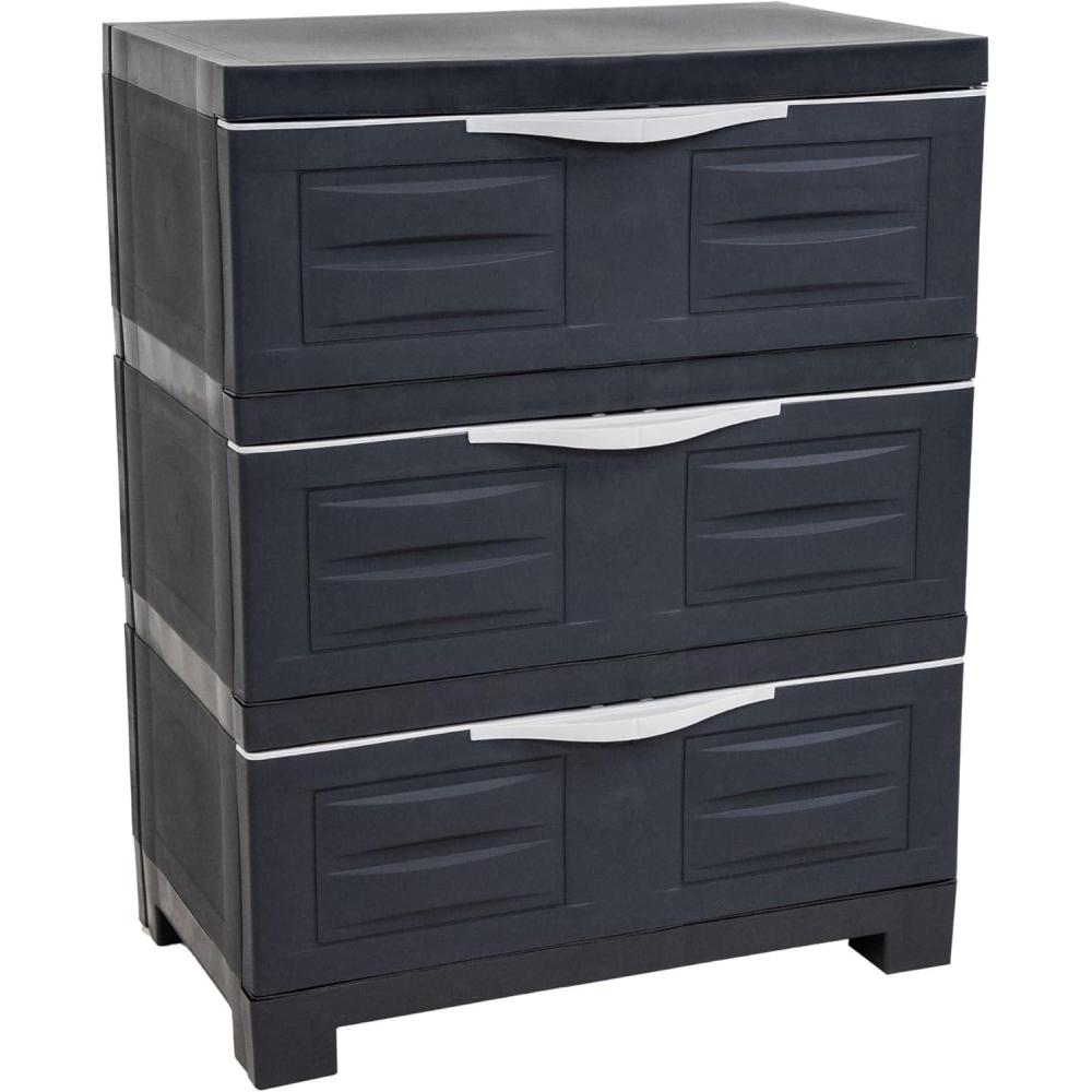 imageSunnydaze 3Tier Storage Cabinet with Drawers  Indoor or Garage Plastic Storage Drawers Organizer  295quot H  Garage Office Home Laundry Room  Gray wCharcoal TrimCharcoal