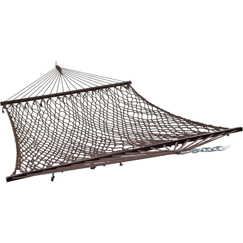 imageSunnydaze Cotton Rope Hammock for Outside 450Pound Capacity Indoor or Outdoor Hammock with Spreader Bars BrownBrown