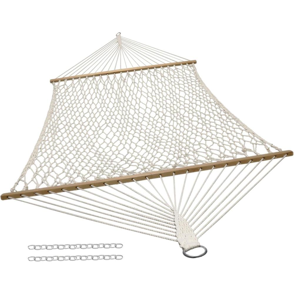 imageSunnydaze Cotton Rope Hammock for Outside 450Pound Capacity Indoor or Outdoor Hammock with Spreader Bars BrownNatural