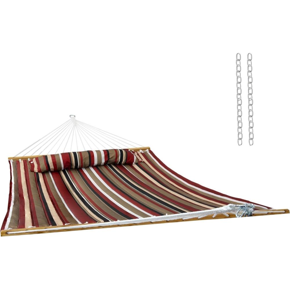 imageSunnydaze Extra Large Quilted Hammock with Spreader Bars 2Person Hammock for Outside Awning Stripe
