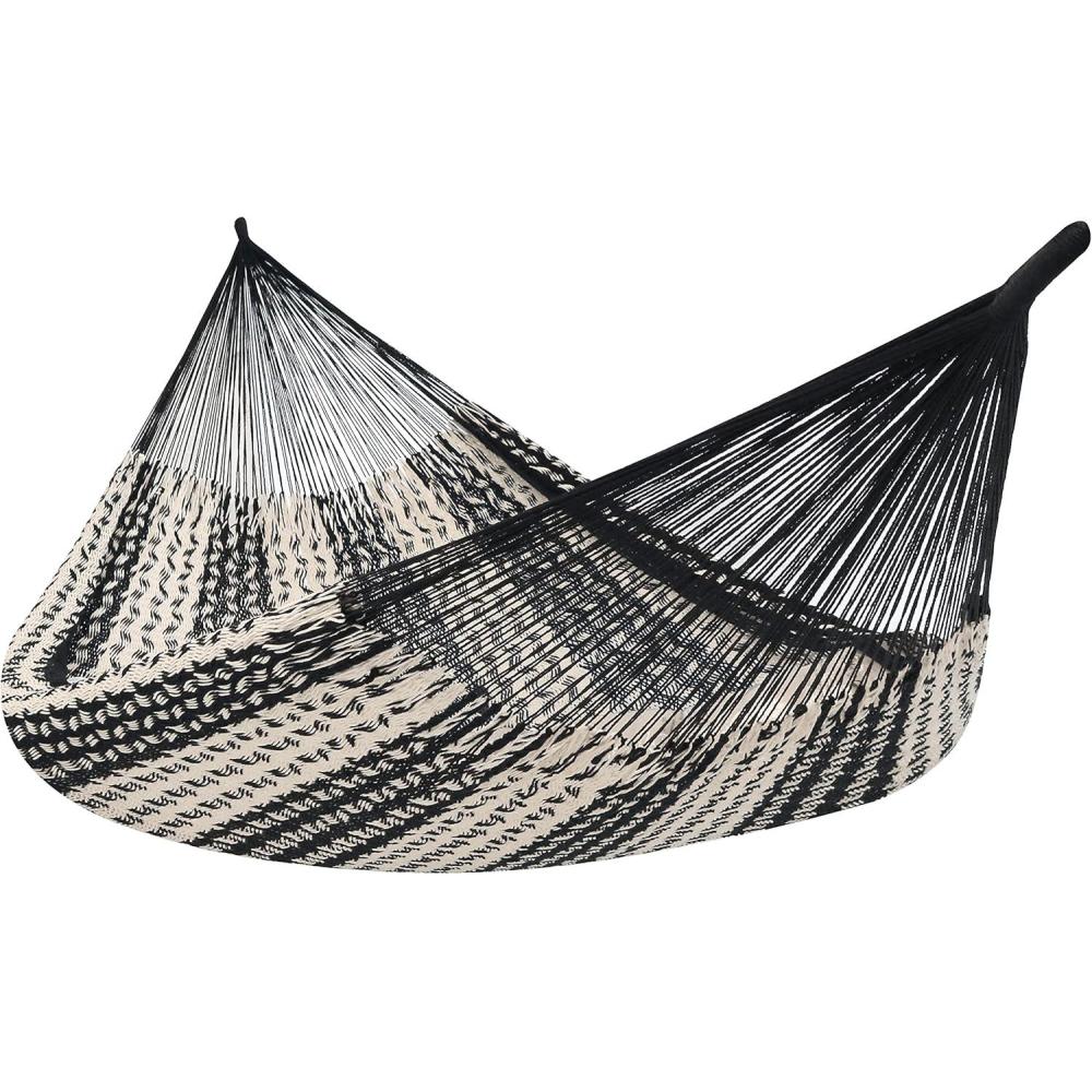 imageSunnydaze Handwoven XXL Thick Cord Mayan Double Hammock for Outside 625Pound Capacity HeavyDuty Outdoor Hammock BlueBlackNatural