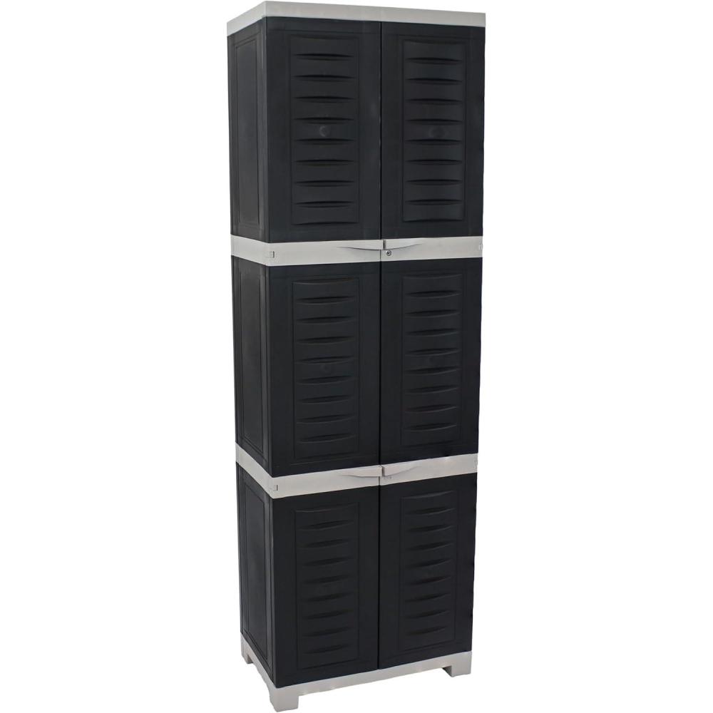 imageSunnydaze Lockable Storage Cabinet Indoor or Garage Storage Cabinet with 3 Adjustable Shelves 575quot H Garage Office Home Laundry Room CharcoalCharcoal