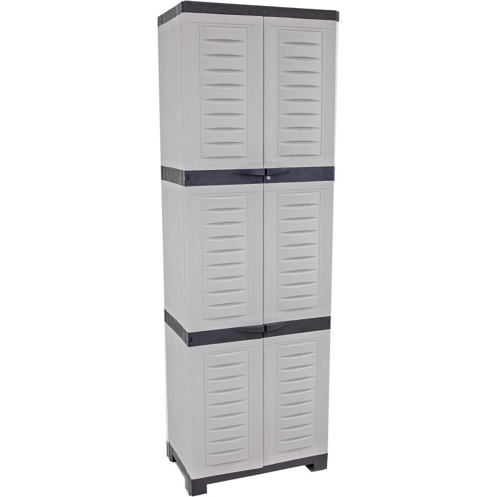 imageSunnydaze Lockable Storage Cabinet Indoor or Garage Storage Cabinet with 3 Adjustable Shelves 575quot H Garage Office Home Laundry Room CharcoalGrey
