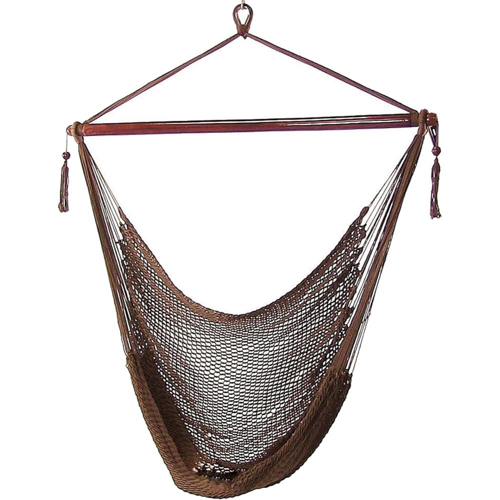 imageSunnydaze Outdoor Hammock Chair Swing Hanging Hammock Swing Hanging Reading Chair SoftSpun Polyester Rope Caribbean XL TanMocha