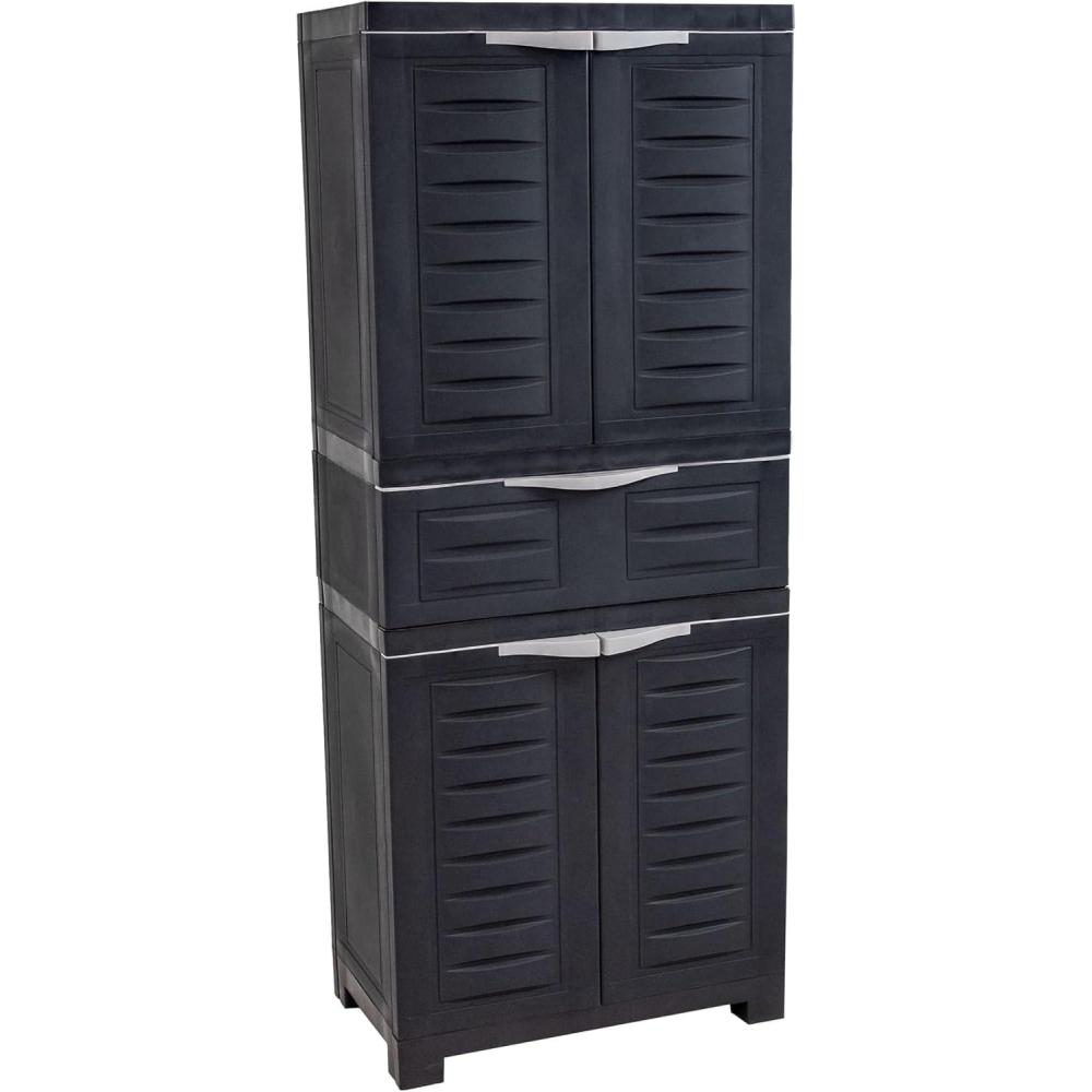 imageSunnydaze Plastic Garage Storage Cabinet with Adjustable Shelf 345quot H Garage Office Home Laundry Room GrayCharcoal