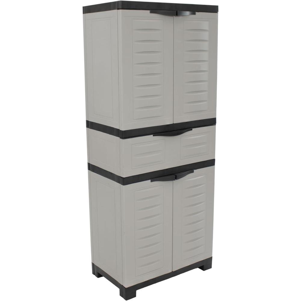 imageSunnydaze Plastic Garage Storage Cabinet with Adjustable Shelf 345quot H Garage Office Home Laundry Room GrayGrey
