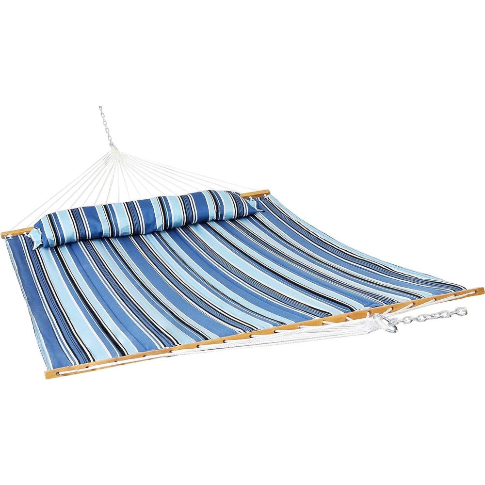 imageSunnydaze Quilted Outdoor Hammock with Spreader Bars HeavyDuty 450Pound Capacity Double Hammock for Outside Misty Beach